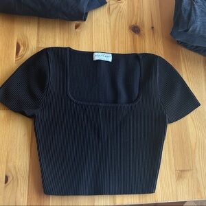 Aritizia Body Sculp Knit Babaton Black Ribbed Square-Neck Crop Top